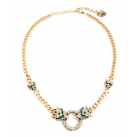 Pave Jaguar Crystal Emerald Eye Statement Necklace